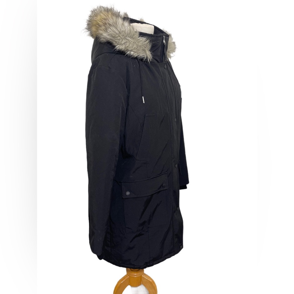 Andrew Marc 3/4 length black down jacket with fur hood Sz M - Picture 5 of 6